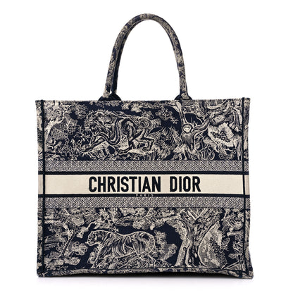 Christian Dior Canvas Embroidered Large Dioriviera Toile De Jouy Reverse Book Tote Blue 1 of 14
