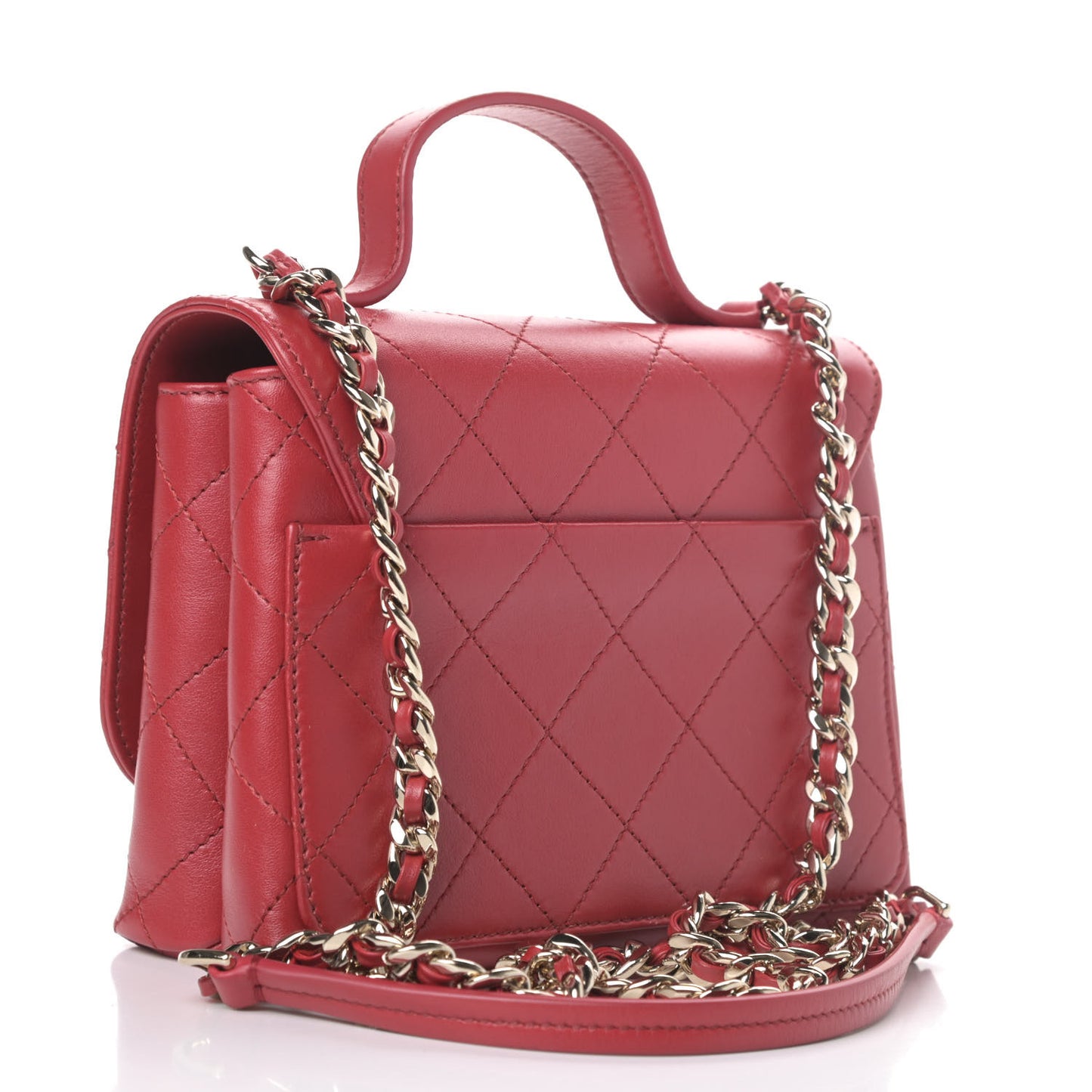 Calfskin Quilted Small Double Pocket Top Handle Flap Red