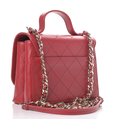 Chanel Calfskin Quilted Small Double Pocket Top Handle Flap Red 2 of 4