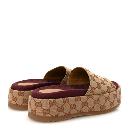 Gucci Canvas GG Monogram Angelina Platform Slide Sandals 37.5 Beige Ruggine 5 of 9