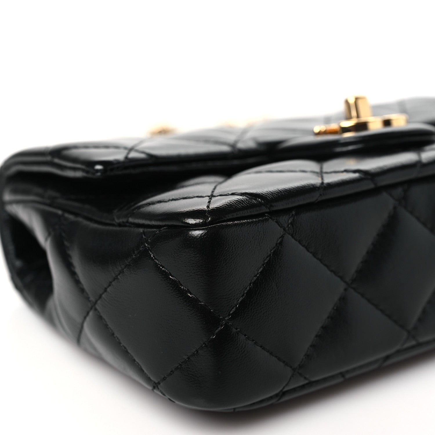 Chanel Shiny Lambskin Quilted Golden Links Top Handle Flap Black