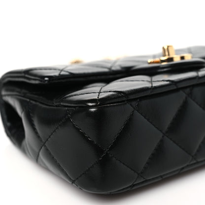 Chanel Shiny Lambskin Quilted Golden Links Top Handle Flap Black 9 of 11