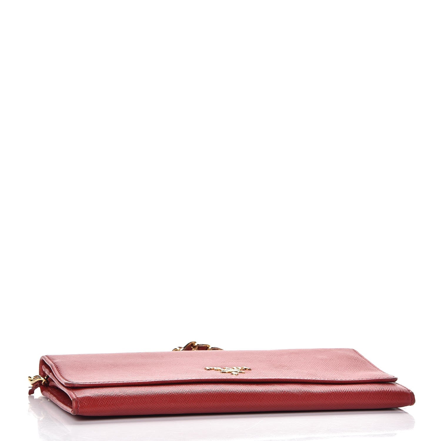 Prada Saffiano Metal Oro Chain Wallet Fuoco 4 of 15