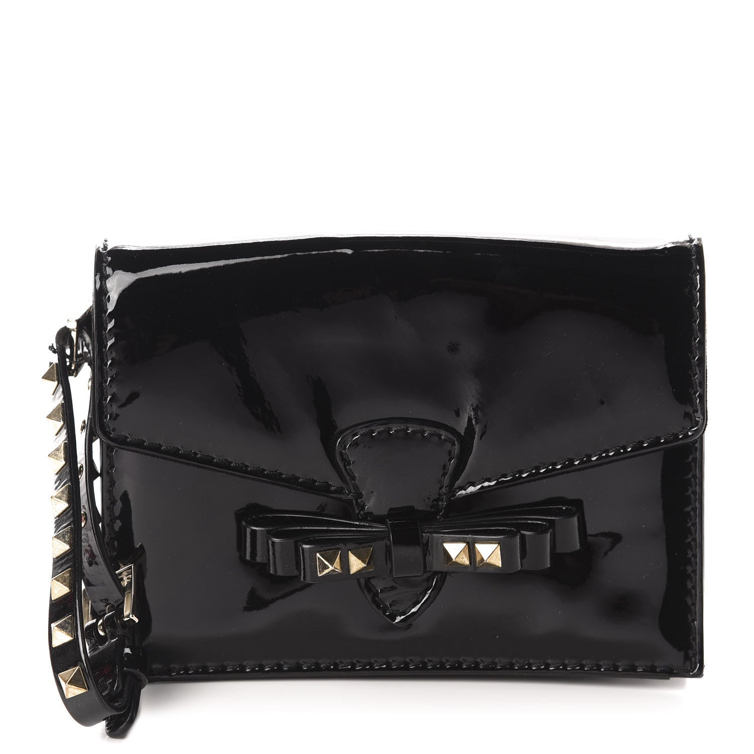 Valentino Garavani Patent Rockstud Bow Wristlet Black 1 of 10