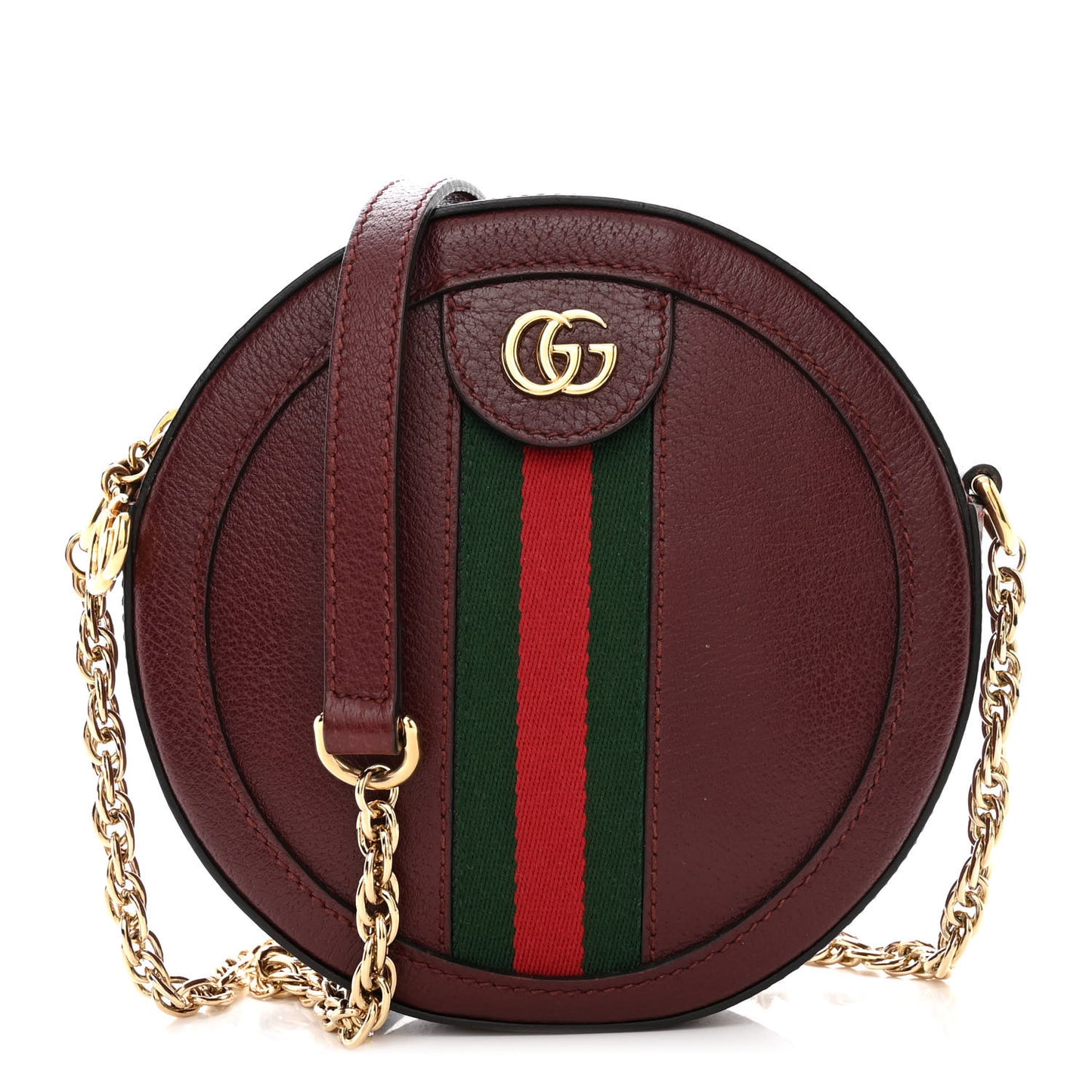 Soft Textured Calfskin Web Mini Ophidia Round Shoulder Bag Vintage Bordeaux