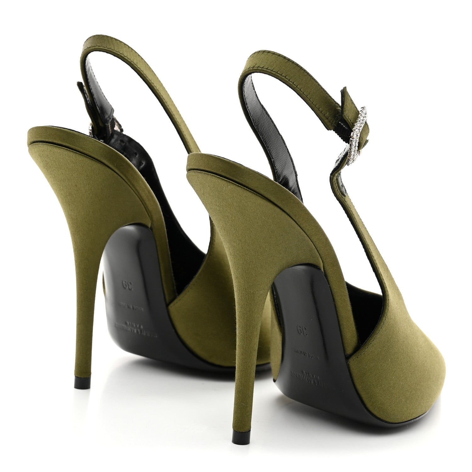 Saint Laurent Silk Satin Yasmeen 115 Slingback Pumps 39 Outcry Green 5 of 10
