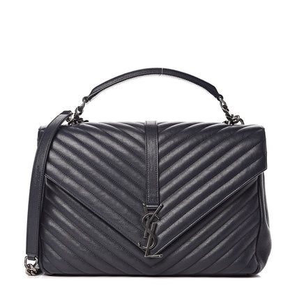 Saint Laurent Sheepskin Matelasse Chevron Monogram Large College Satchel Navy Blue 1 of 19