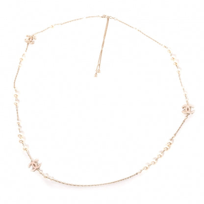 Chanel Crystal Pearl Enamel Camellia CC Long Necklace Gold 3 of 6