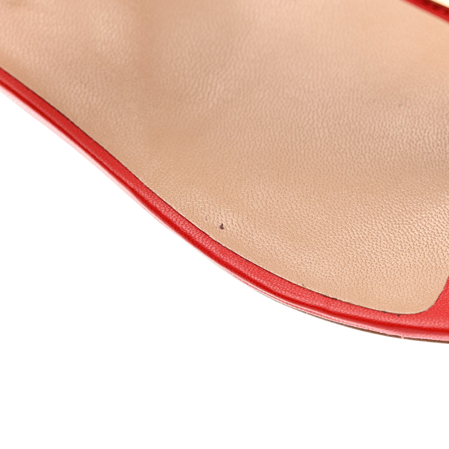 Calfskin Nappa Rockstud Ankle Wrap Flat Thong Sandals 35 Rouge Pur