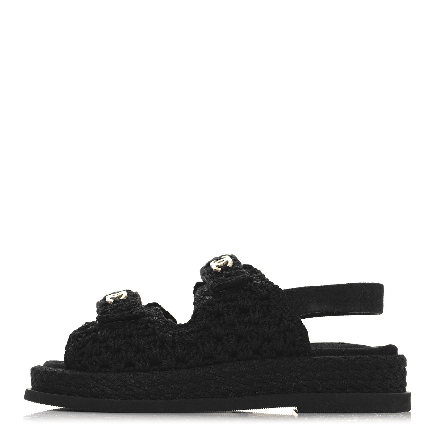 Chanel Crochet Velcro Dad Sandals 36 Black 1 of 9