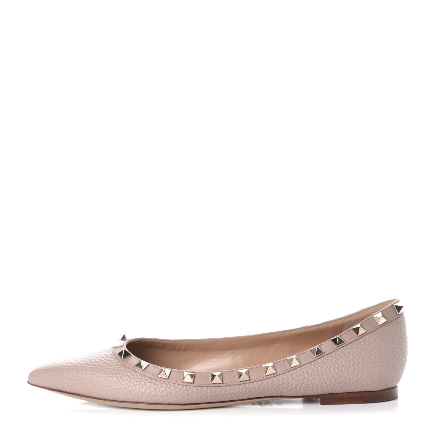 Pebbled Calfskin Rockstud Ballerina Flats 39.5 Poudre