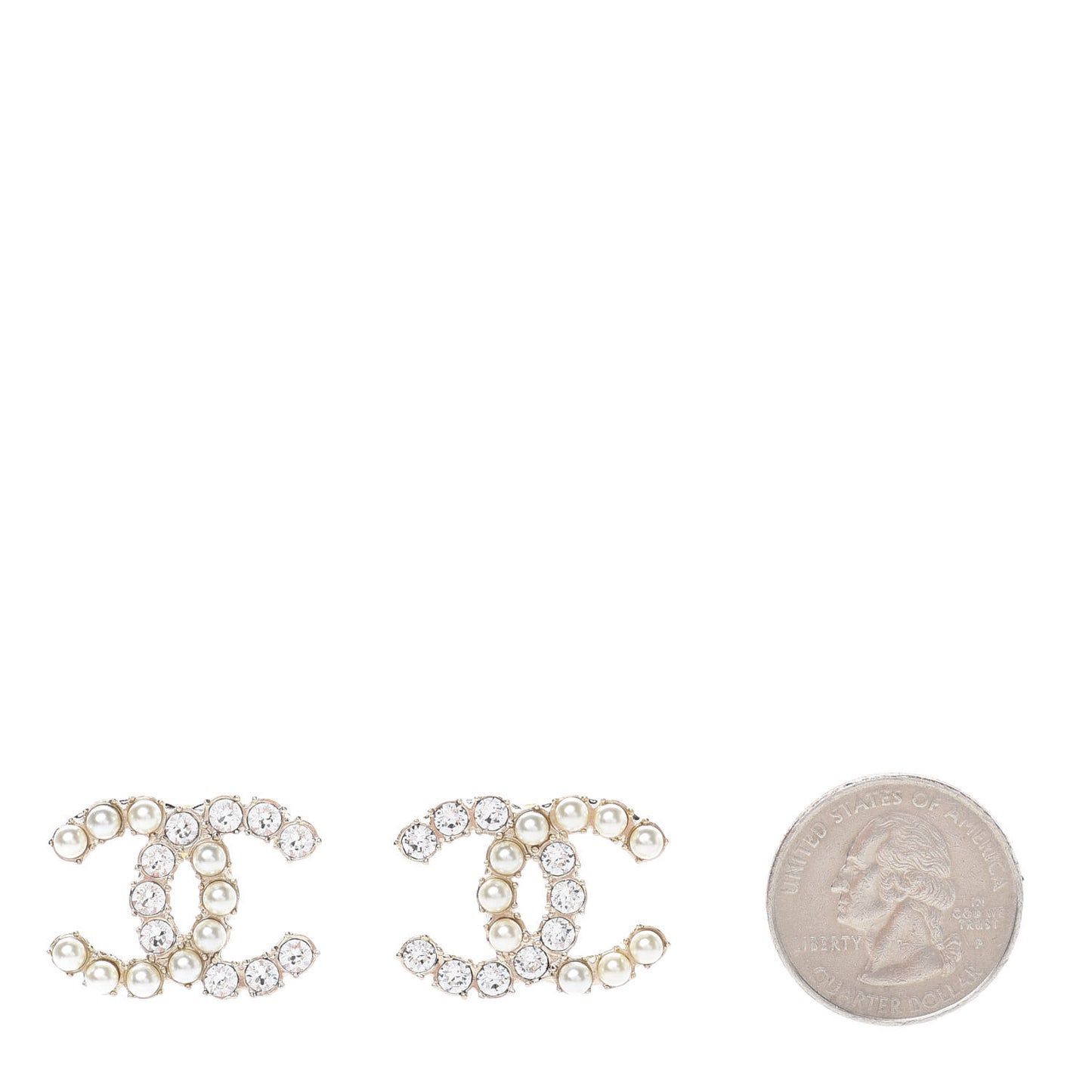 Crystal Pearl CC Dazzling Domino Earrings Gold