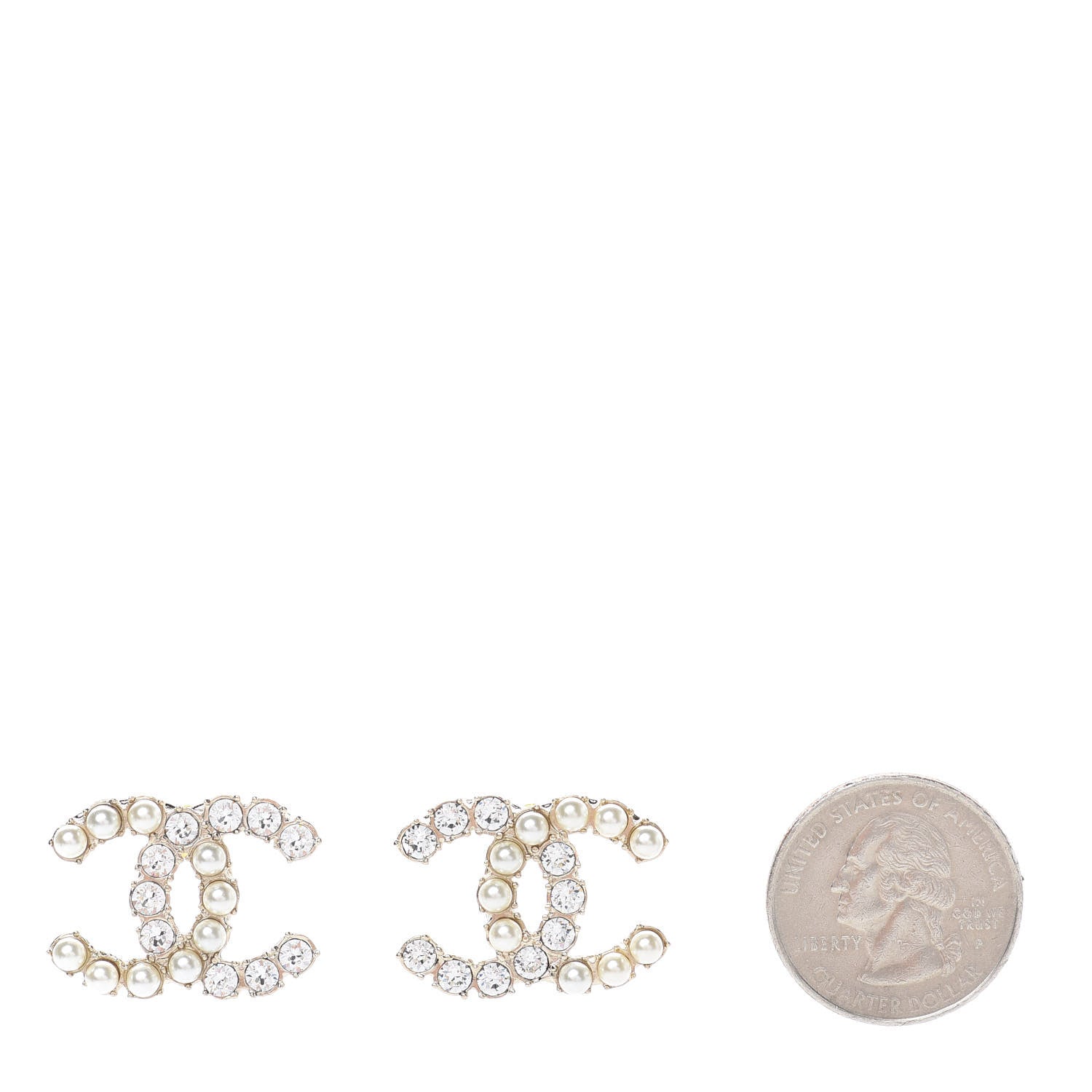 Chanel Crystal Pearl CC Dazzling Domino Earrings Gold 2 of 5