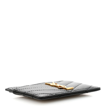 Saint Laurent Grain De Poudre Matelasse Chevron Monogram Credit Card Case Black 4 of 8