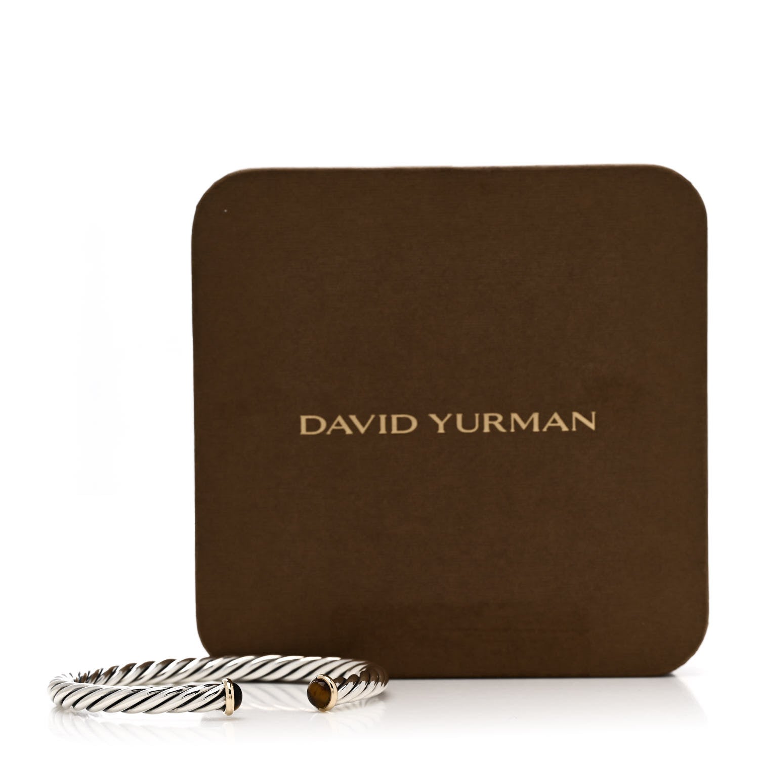 David Yurman Sterling Silver 14K Yellow Gold Tiger's Eye 6mm Cable Cuff Bracelet 6 of 6