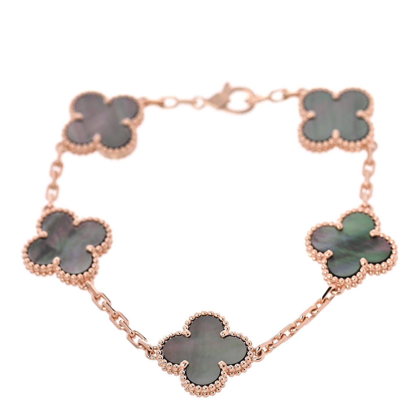 18K Rose Gold Gray Mother of Pearl 5 Motifs Vintage Alhambra Bracelet