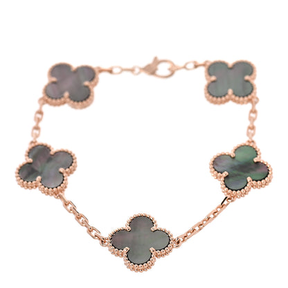 Van Cleef & Arpels 18K Rose Gold Gray Mother of Pearl 5 Motifs Vintage Alhambra Bracelet 1 of 7