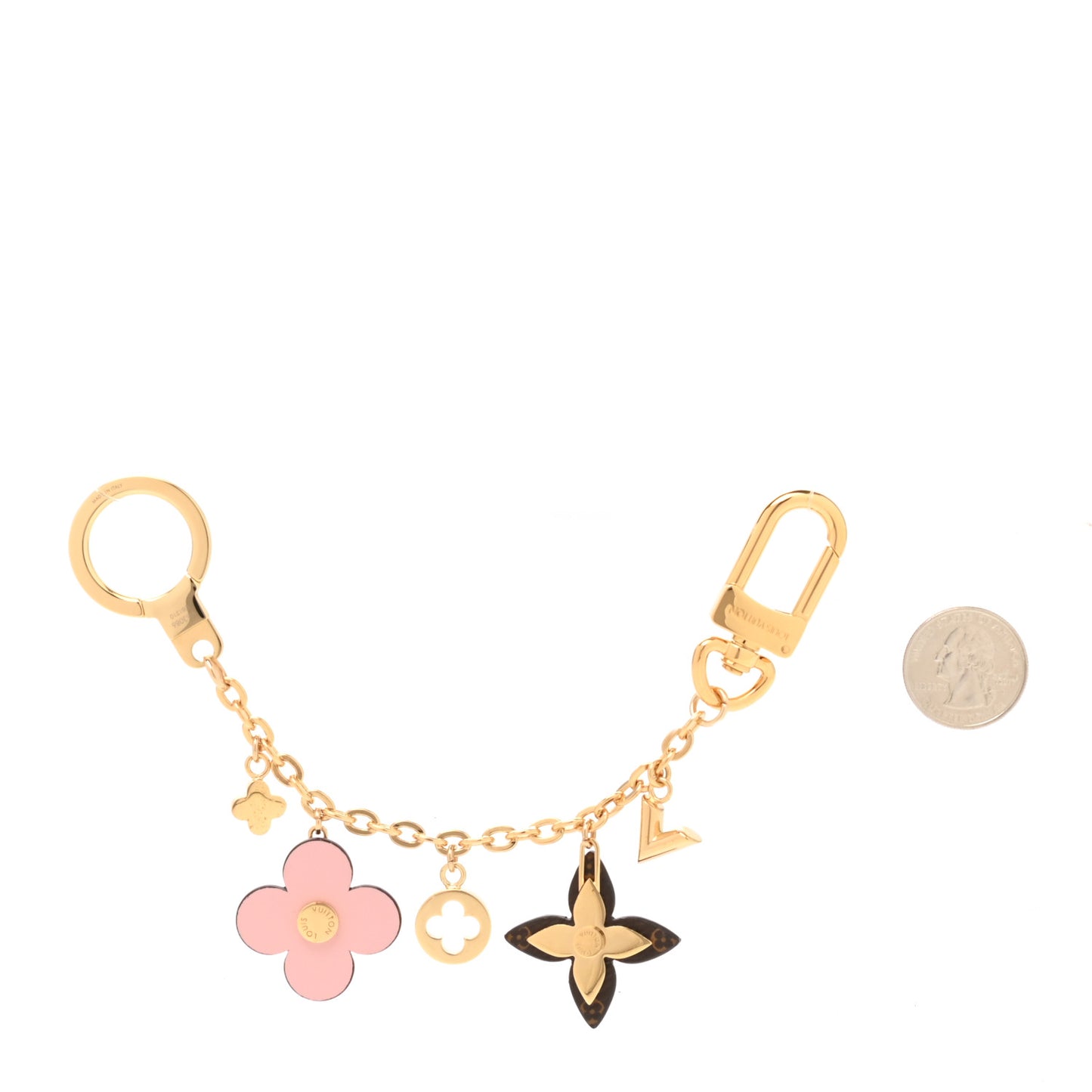 Brass Monogram Blooming Flowers Bag Charm Key Holder Rose Ballerine