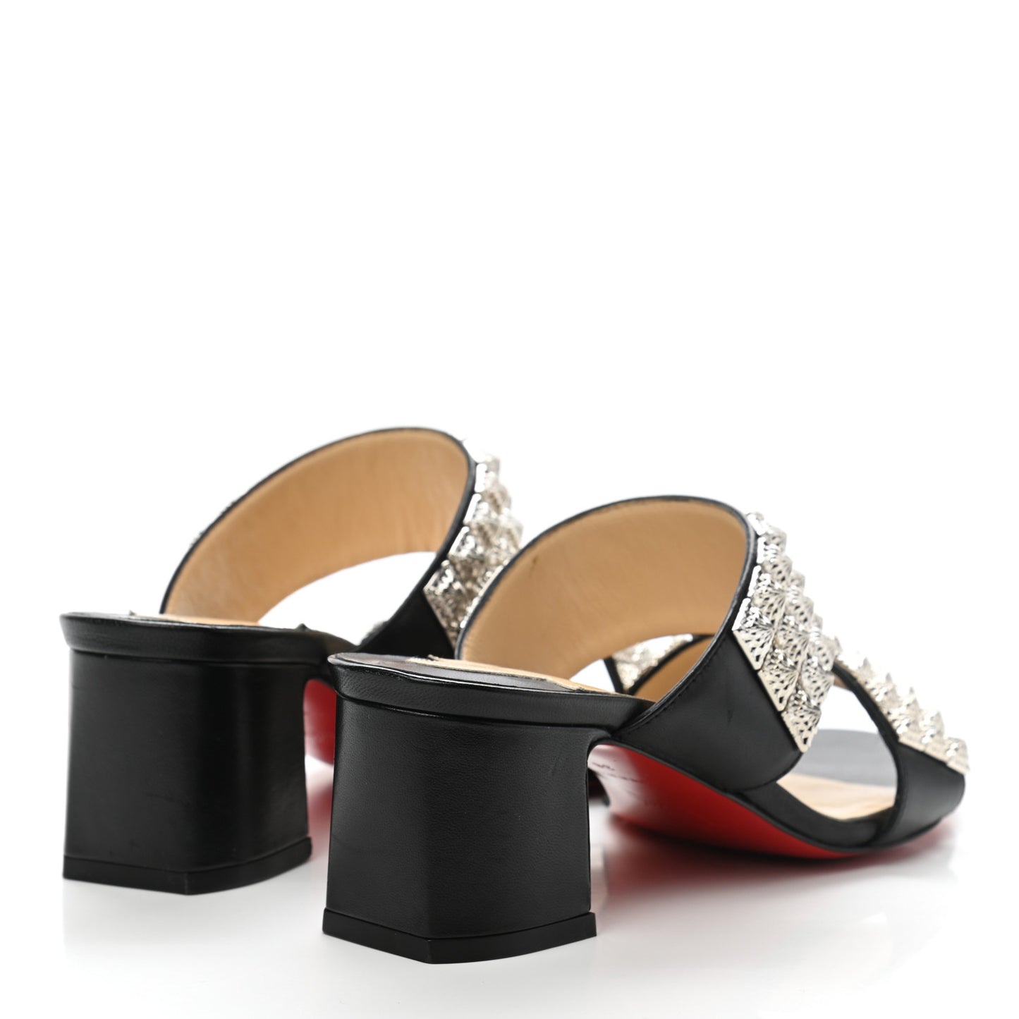 Calfskin Studded Tina Goes Mad 55 Slide Sandals 36 Black