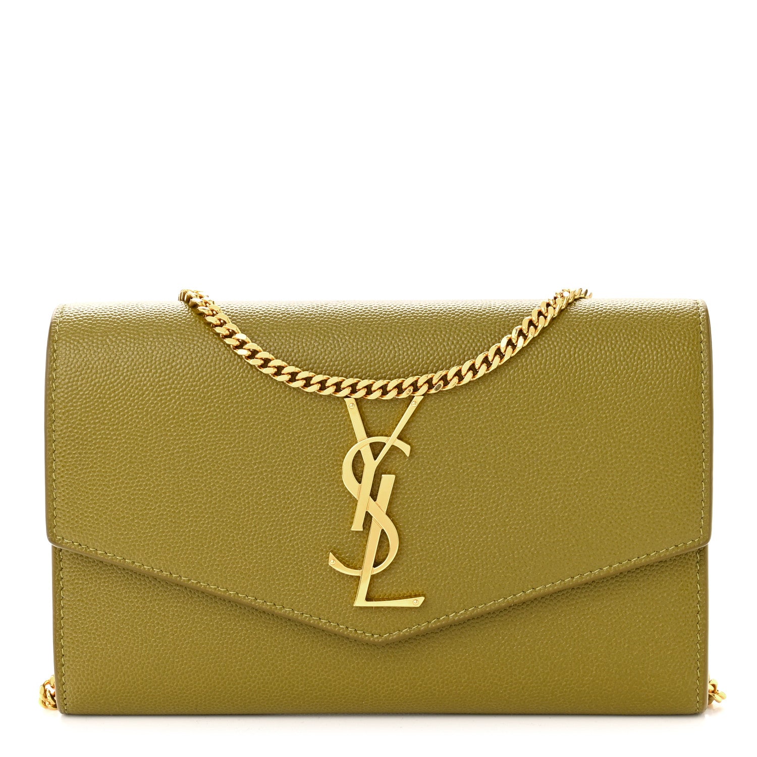 SAINT LAURENT Grain De Poudre Monogram Uptown Chain Wallet in the color Olive by FASHIONPHILE