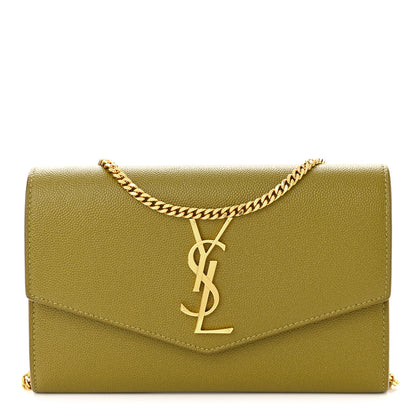 Saint Laurent Grain De Poudre Monogram Uptown Chain Wallet Olive 1 of 11