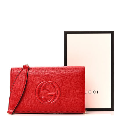 Gucci Pebbled Calfskin Soho Wallet on Chain Tabasco Red 10 of 10