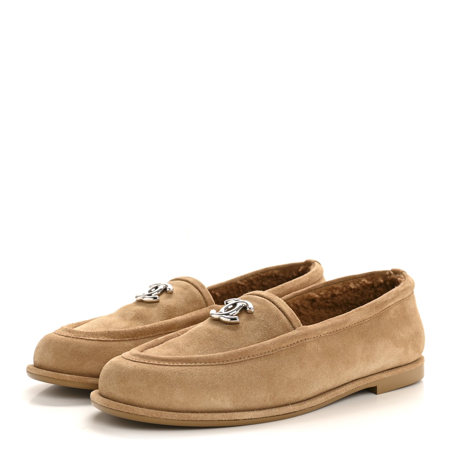 Suede Calfskin CC Loafers 39.5 Dark Beige