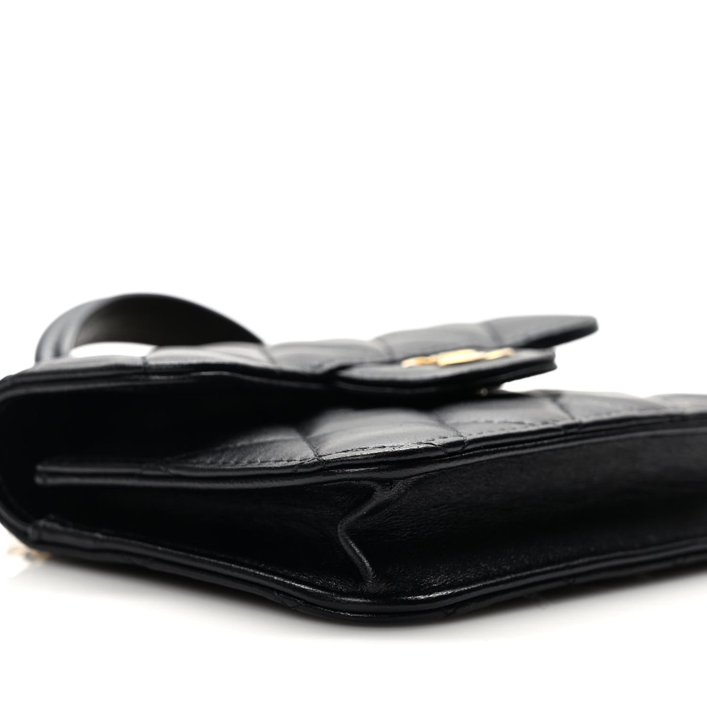 Lambskin Quilted Top Handle Flap Coin Purse With Chain Black