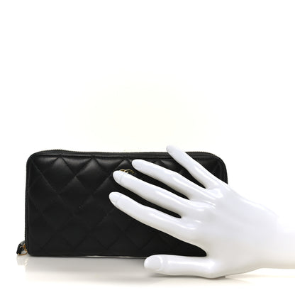 Chanel Lambskin Quilted Large Gusset Zip Around Wallet Black 2 of 9