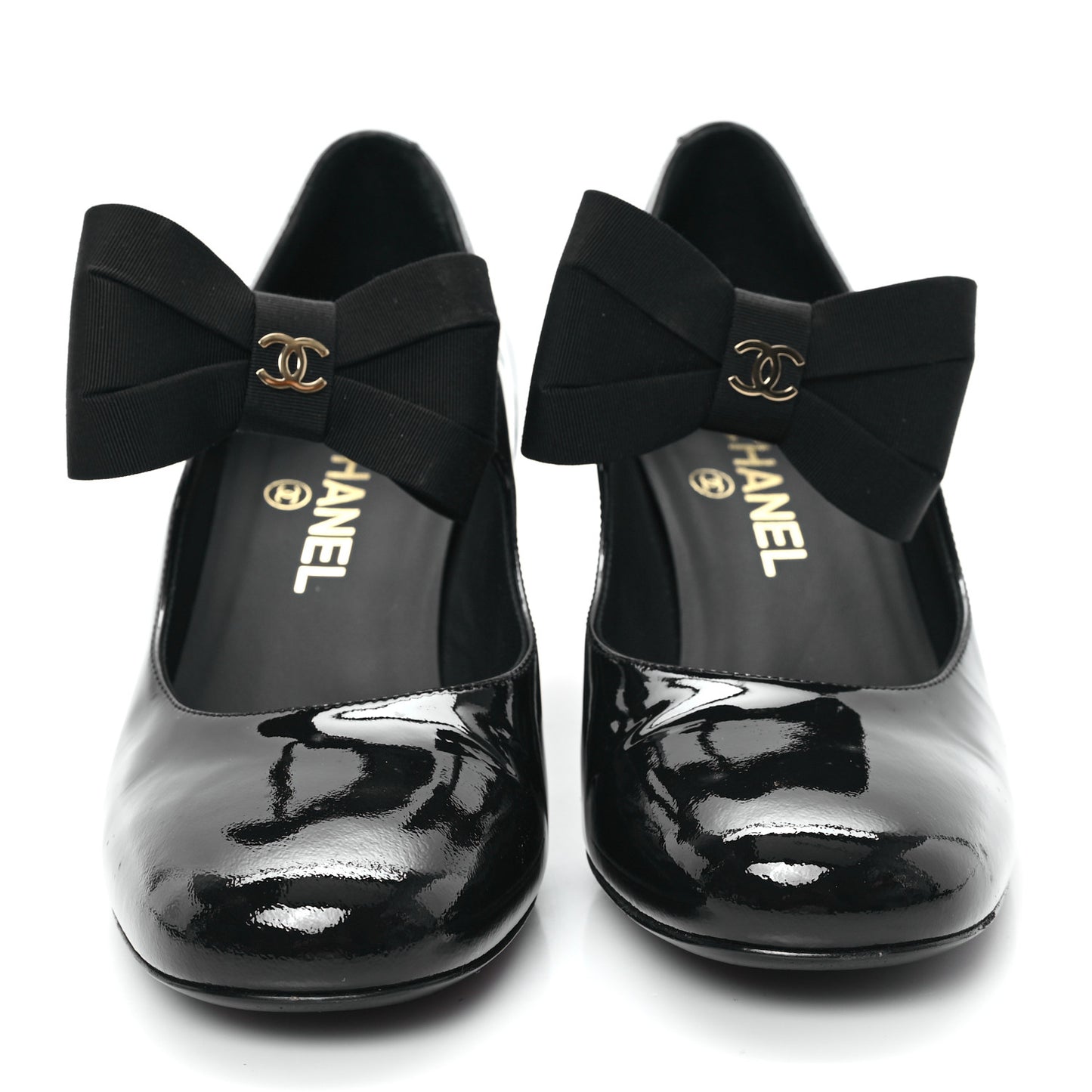 Patent Calfskin Grosgrain CC Mary Jane Pumps 39 Black