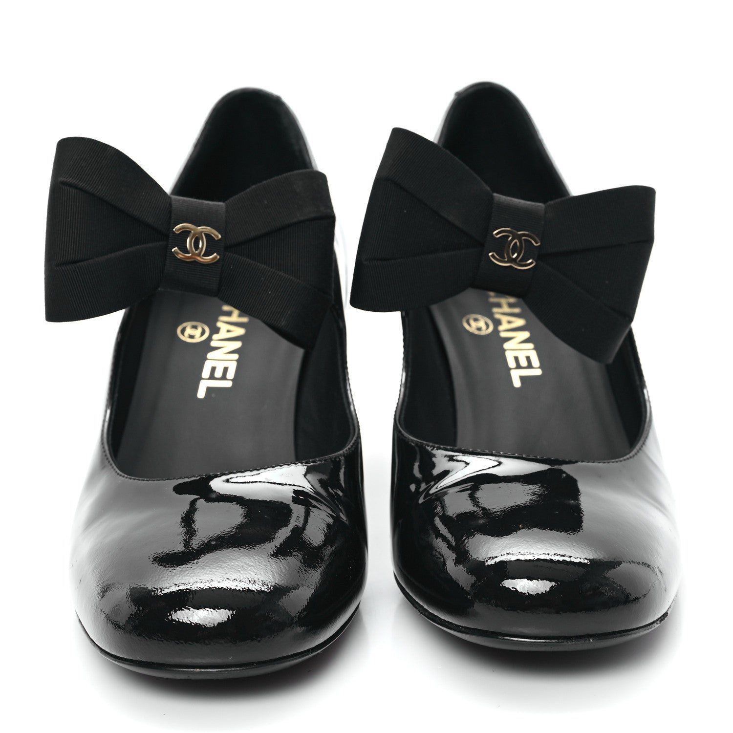 Chanel Patent Calfskin Grosgrain CC Mary Jane Pumps 39 Black 3 of 9