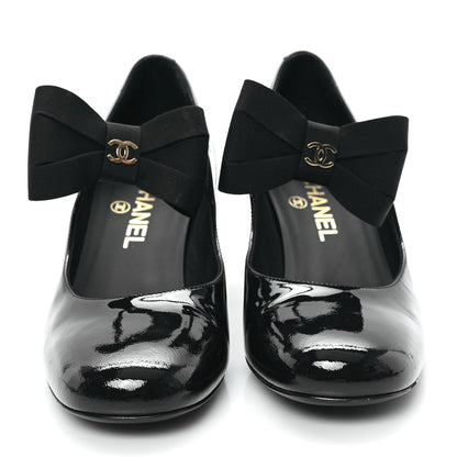 Chanel Patent Calfskin Grosgrain CC Mary Jane Pumps 39 Black 3 of 9