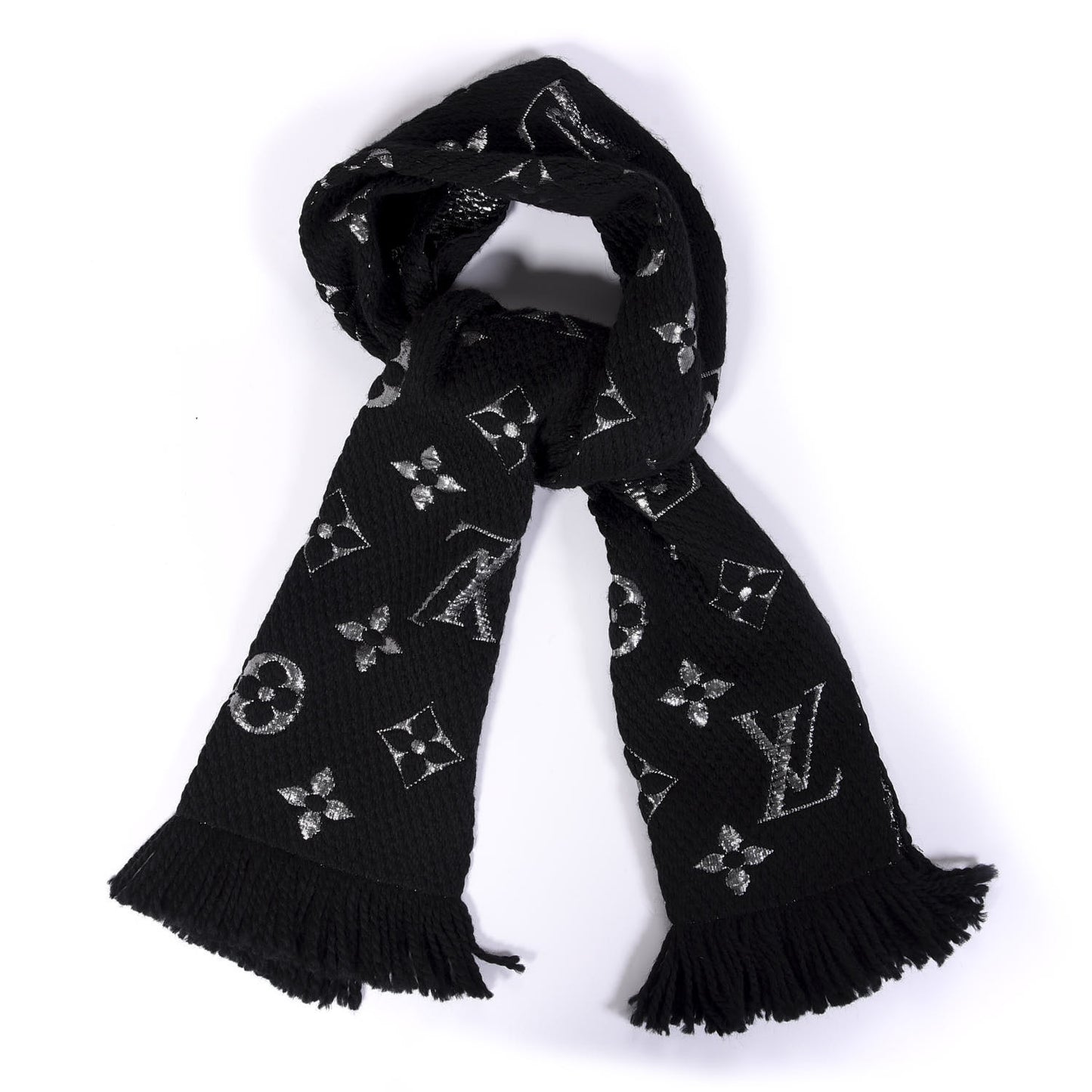 Wool Silk Logomania Shine Scarf Black