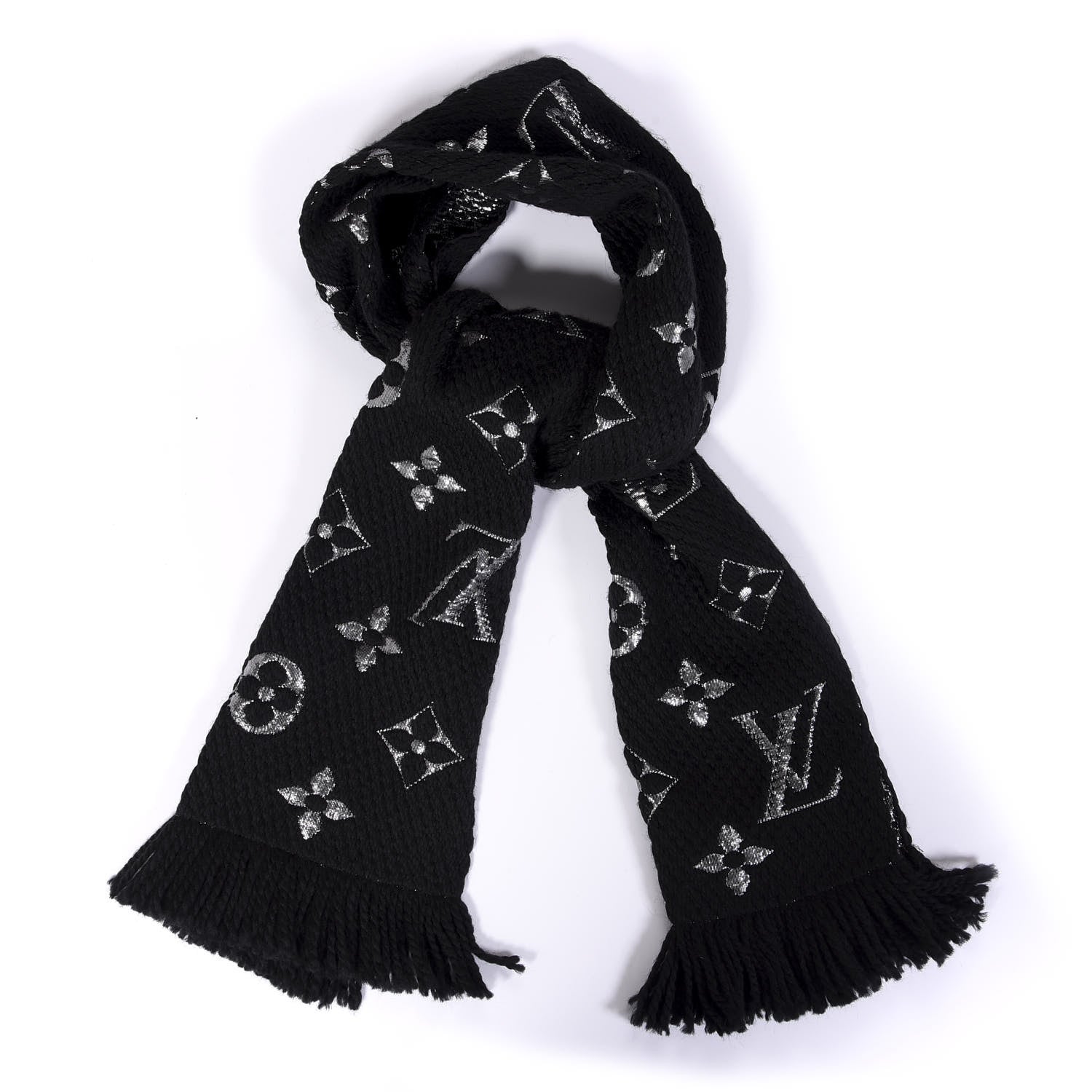 Louis Vuitton Wool Silk Logomania Shine Scarf Black 3 of 3