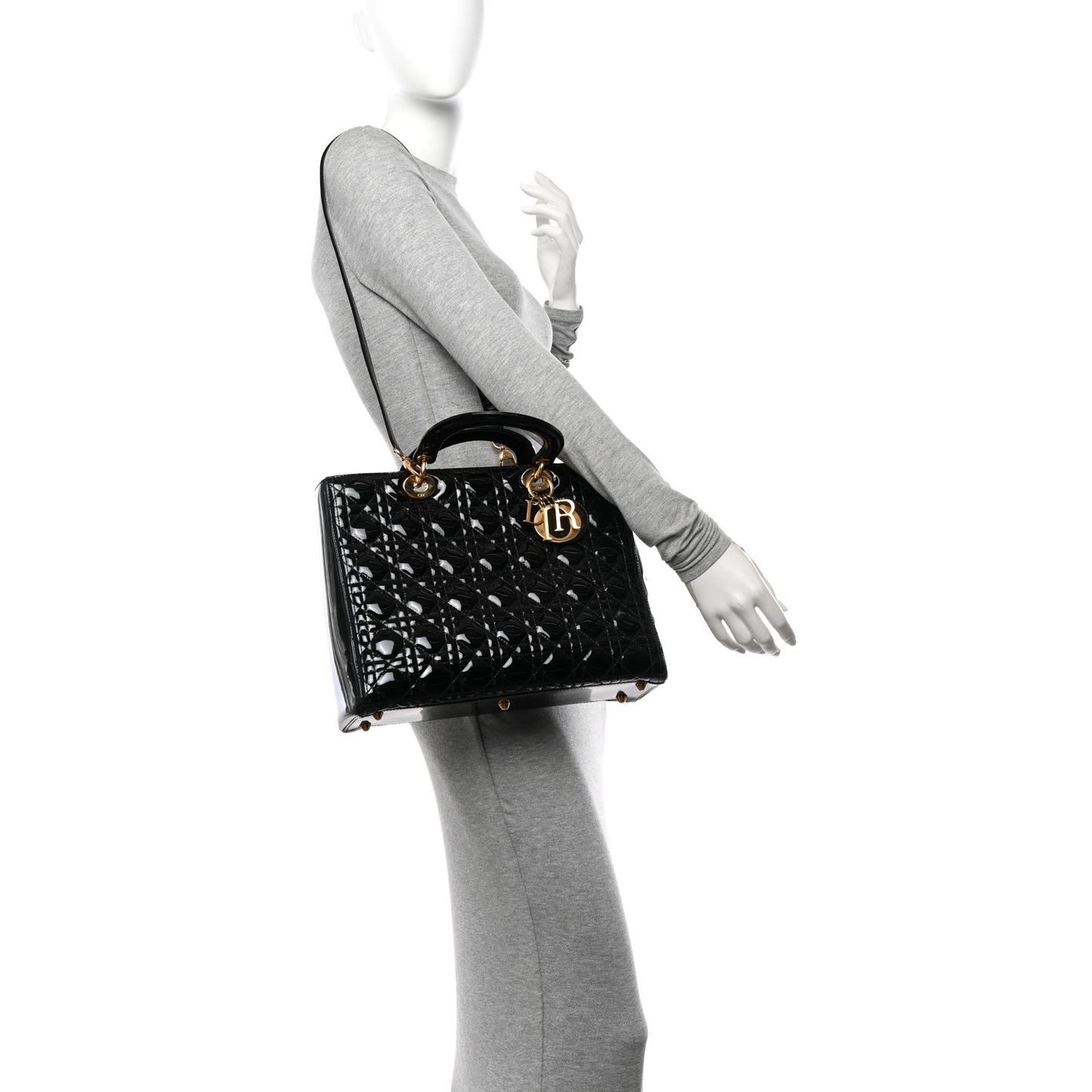 Patent Cannage Large Lady Dior Black