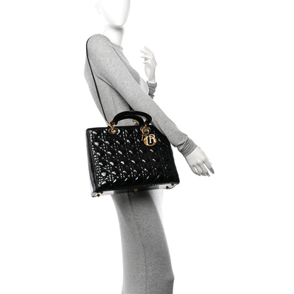 Christian Dior Patent Cannage Large Lady Dior Black 2 of 10