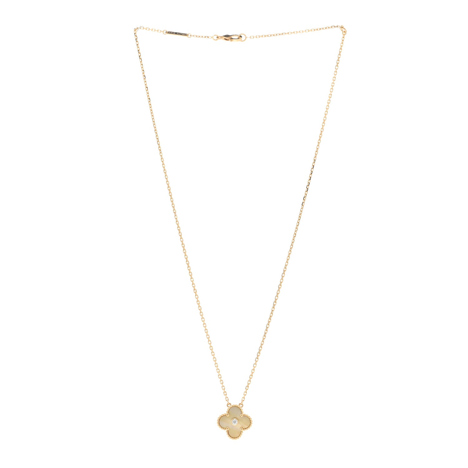 Van Cleef & Arpels 18K Yellow Gold Diamond Yellow Mother of Pearl Vintage Alhambra Pendant Necklace 3 of 4