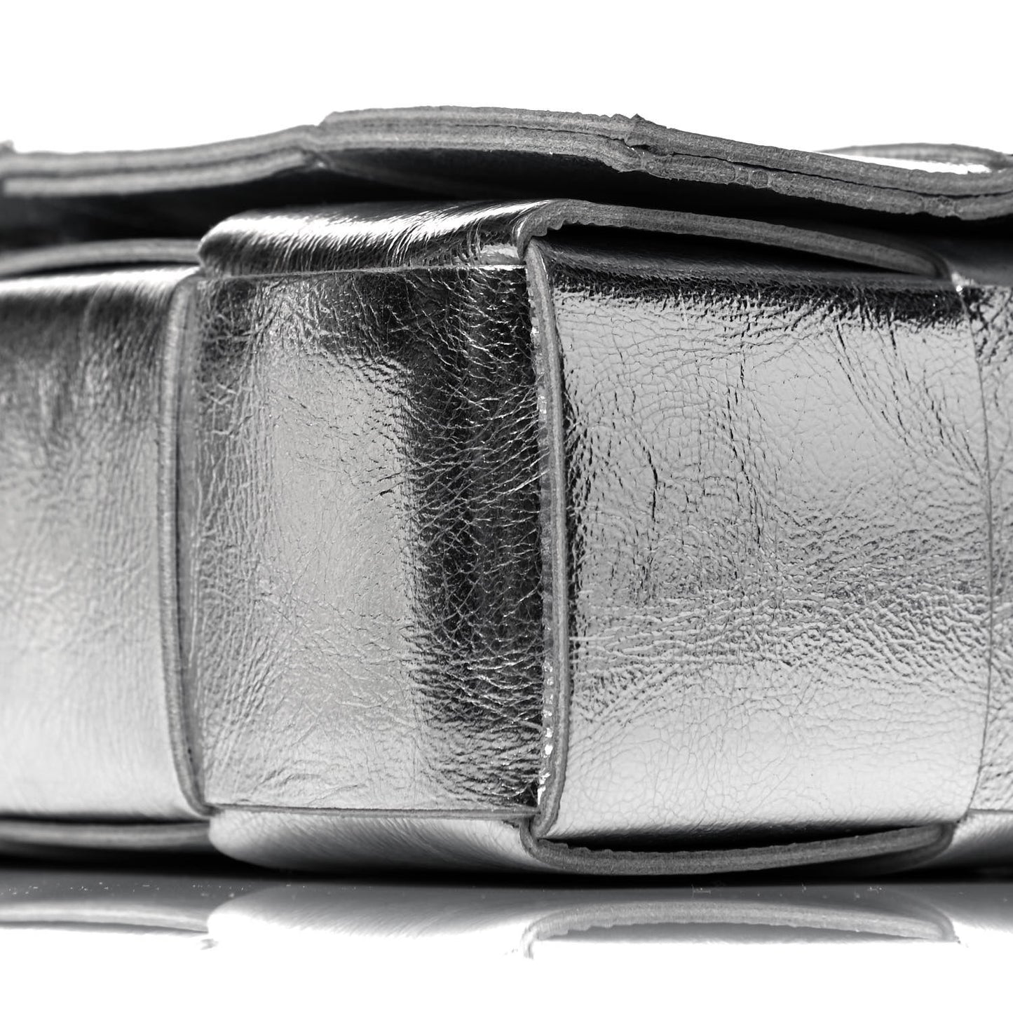 Metallic Lambskin Maxi Intrecciato Cassette Crossbody Bag Silver