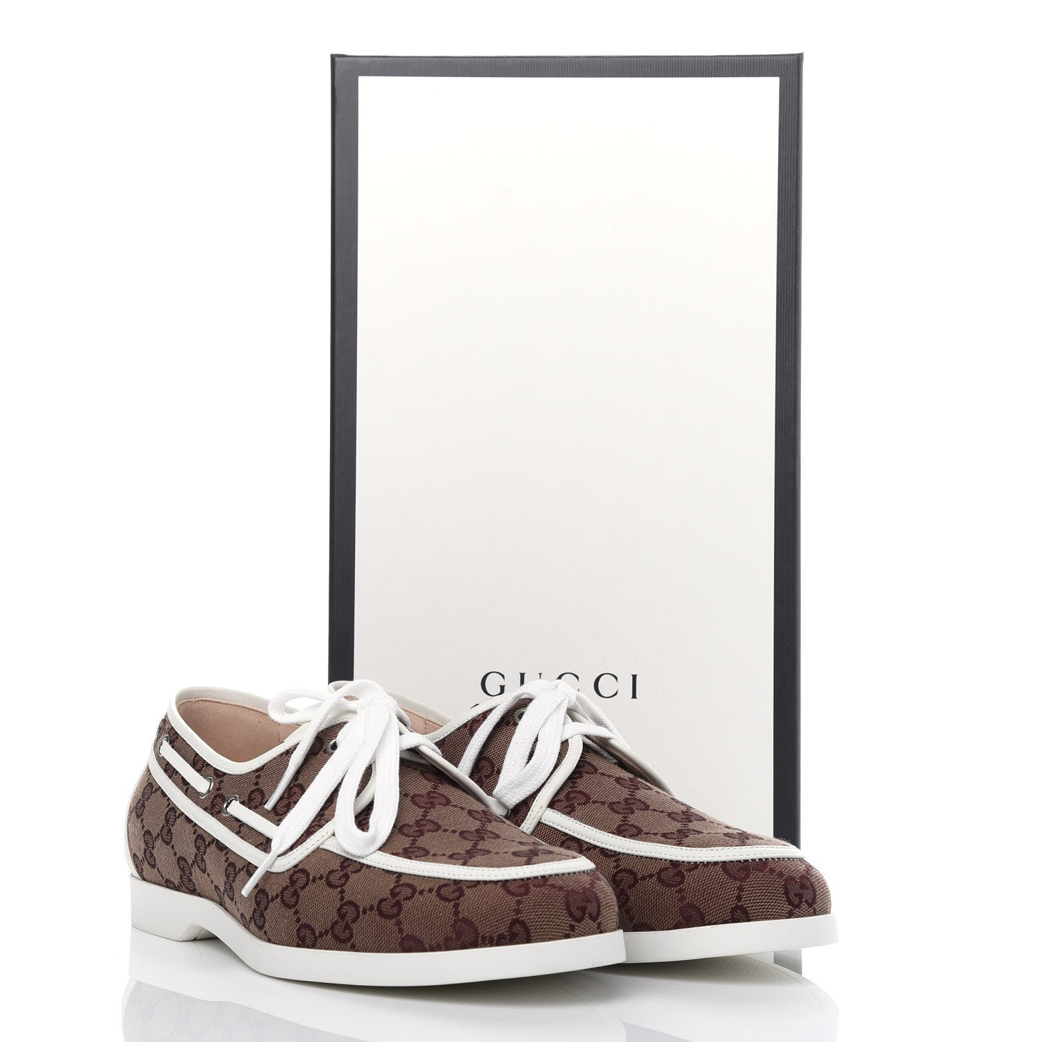 Gucci Monogram Mens Boat Shoes 9 Sahara Rubino White 11 of 11