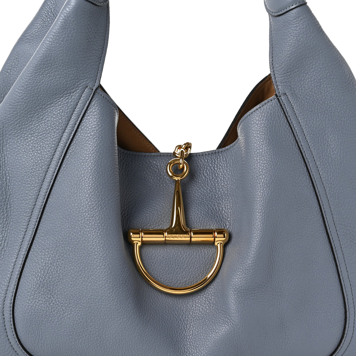 Grained Calfskin Softbit Maxi Shoulder Bag Foggy Grey