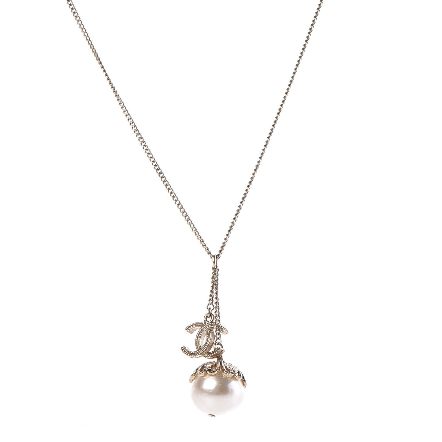 Pearl CC Drop Necklace Gold