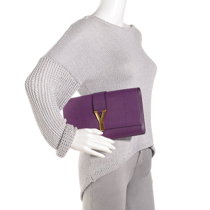Saint Laurent Textured Leather ChYc Clutch Purple 2 of 7