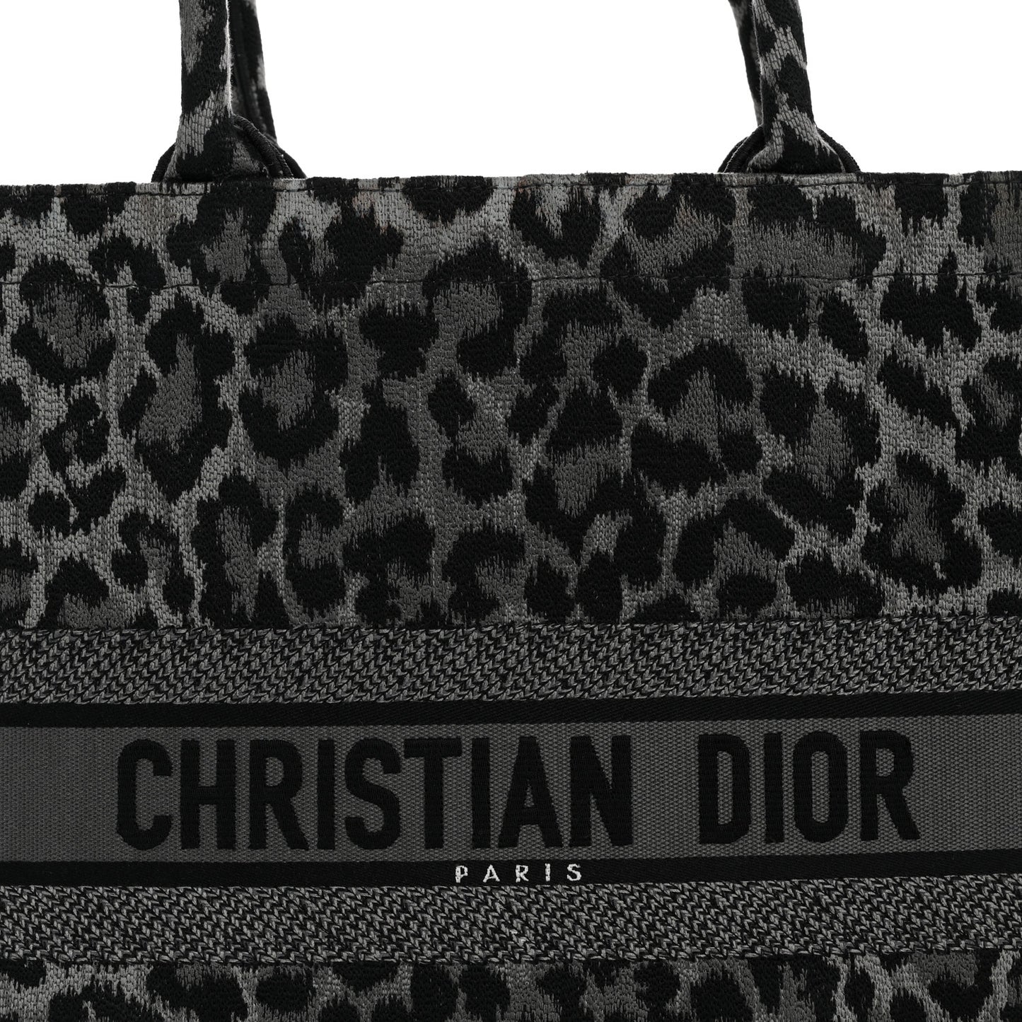Canvas Mizza Embroidered Large Leopard Book Tote Grey