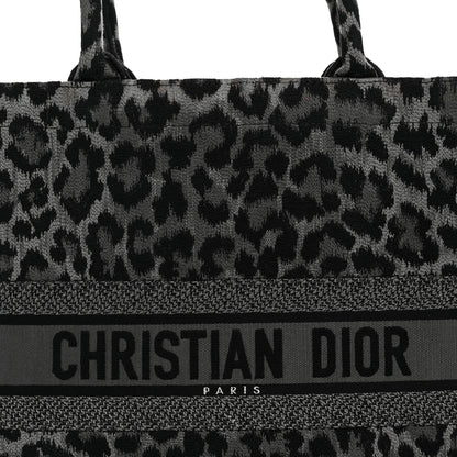 Christian Dior Canvas Mizza Embroidered Large Leopard Book Tote Grey 8 of 13