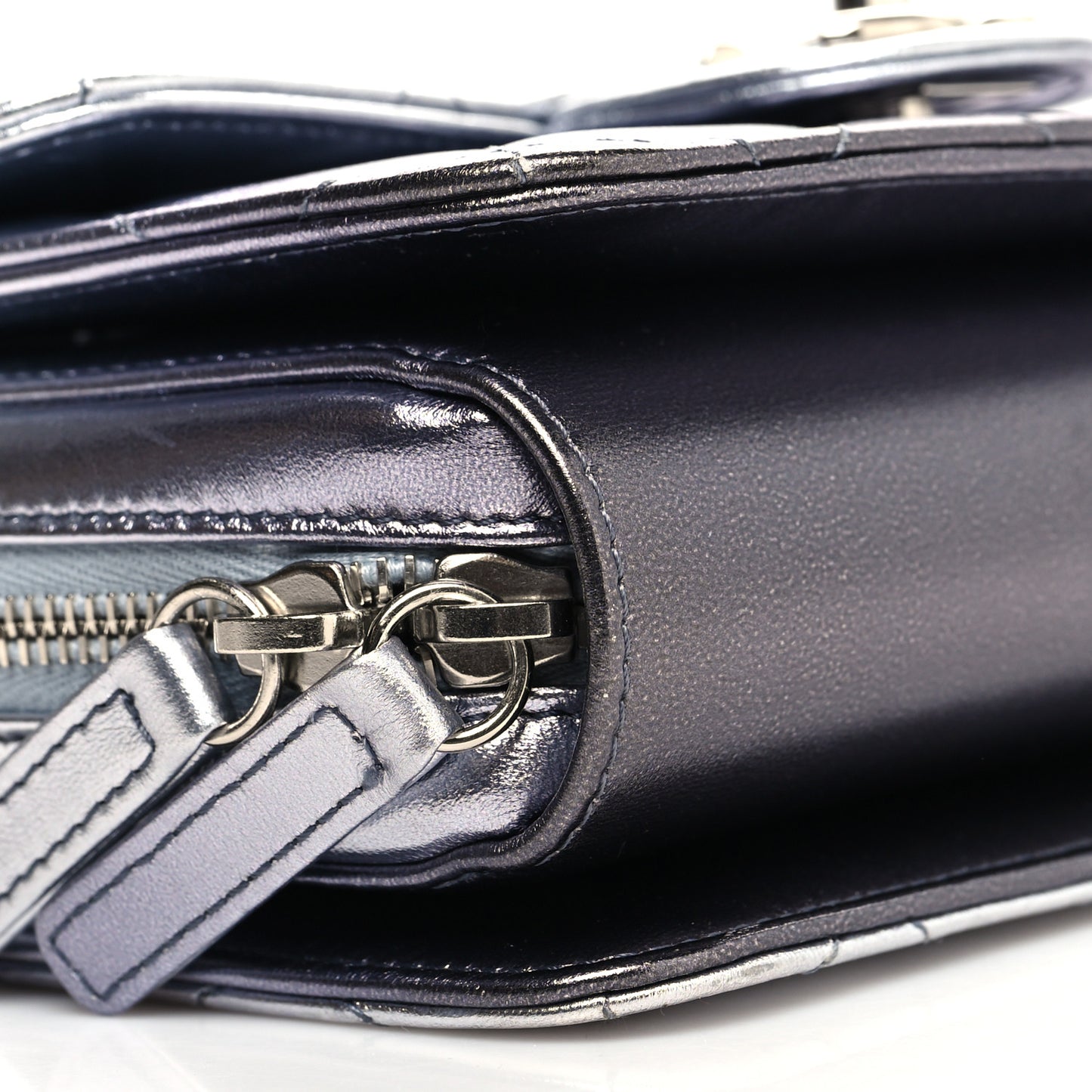 Metallic Lambskin Like A Wallet Flap Silvery Black