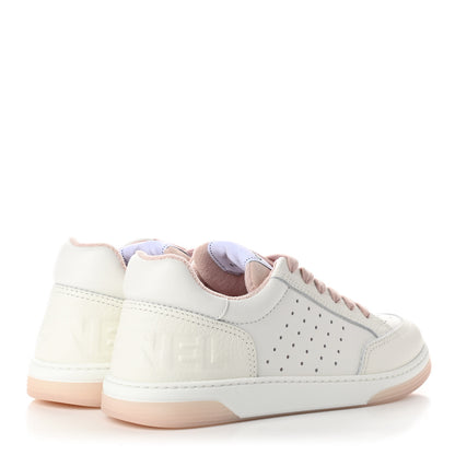 Chanel Grained Calfskin Fabric Womens Logo Sneakers 39.5 White Pink 4 of 9
