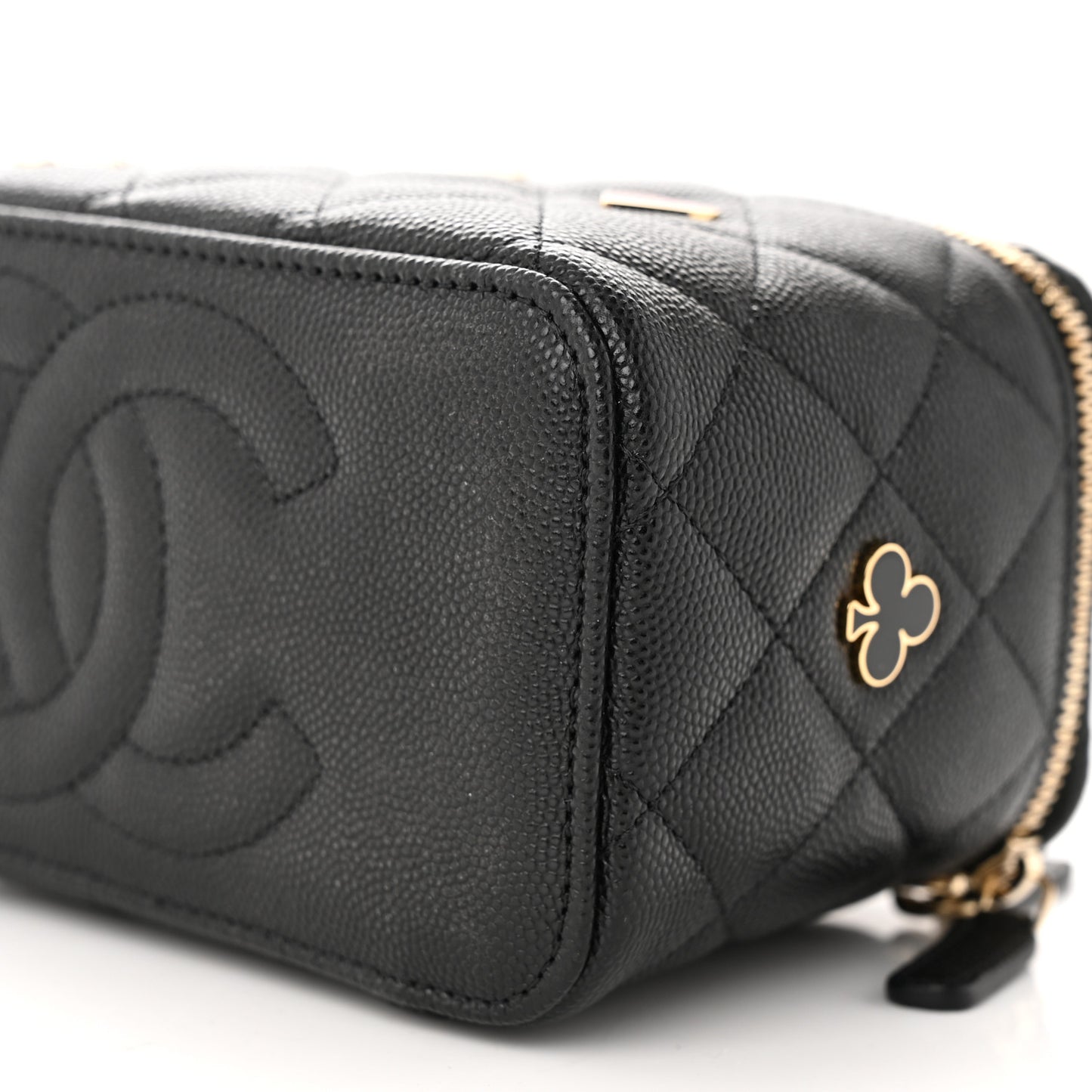 Caviar Quilted Enamel Coco Casino Small Vanity Case With Chain Black