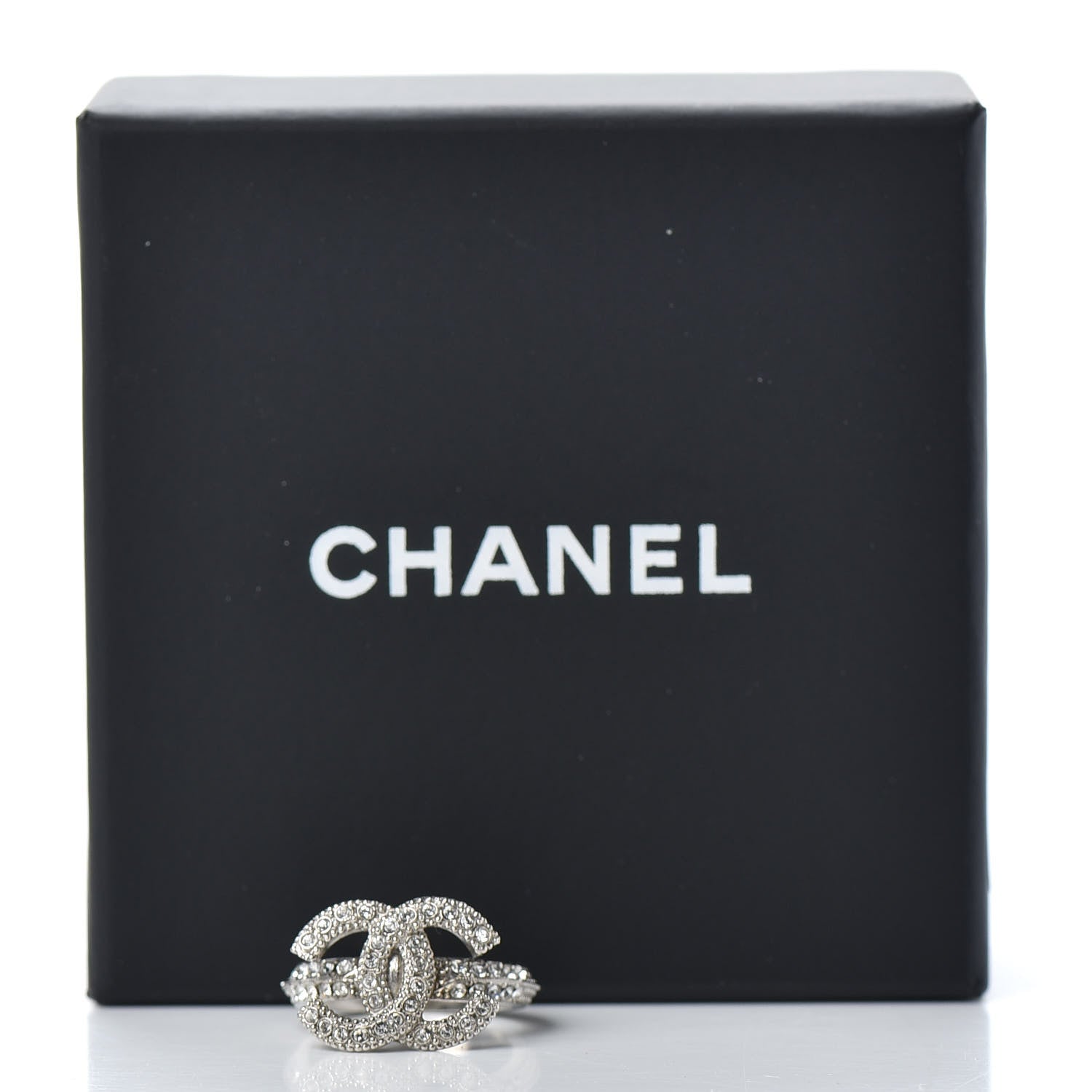 Chanel Crystal CC Ring 50 6.5 Silver 6 of 6