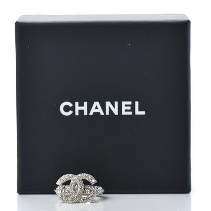 Chanel Crystal CC Ring 50 6.5 Silver 6 of 6