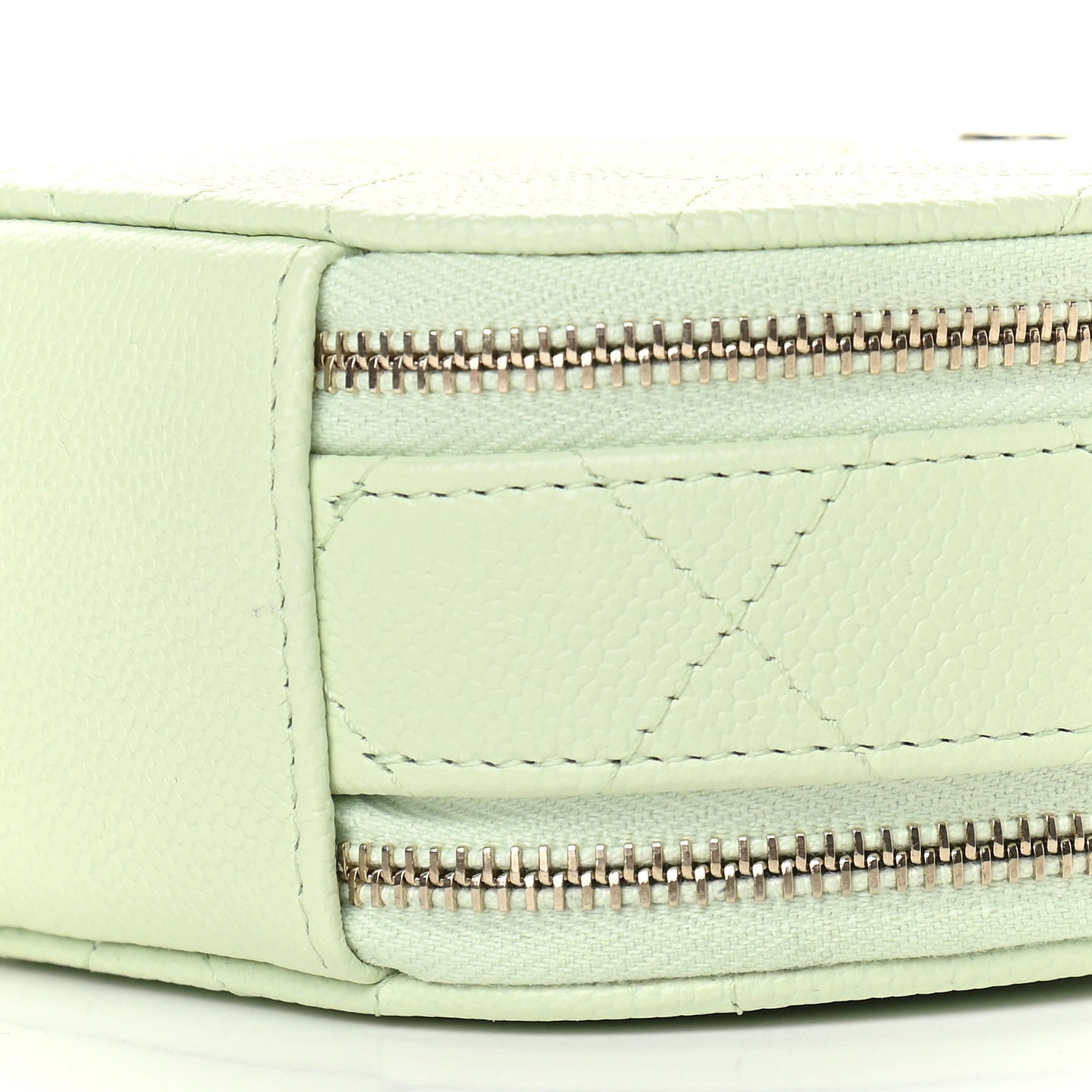 Caviar Quilted Round Handle With Care Vanity With Chain Light Green